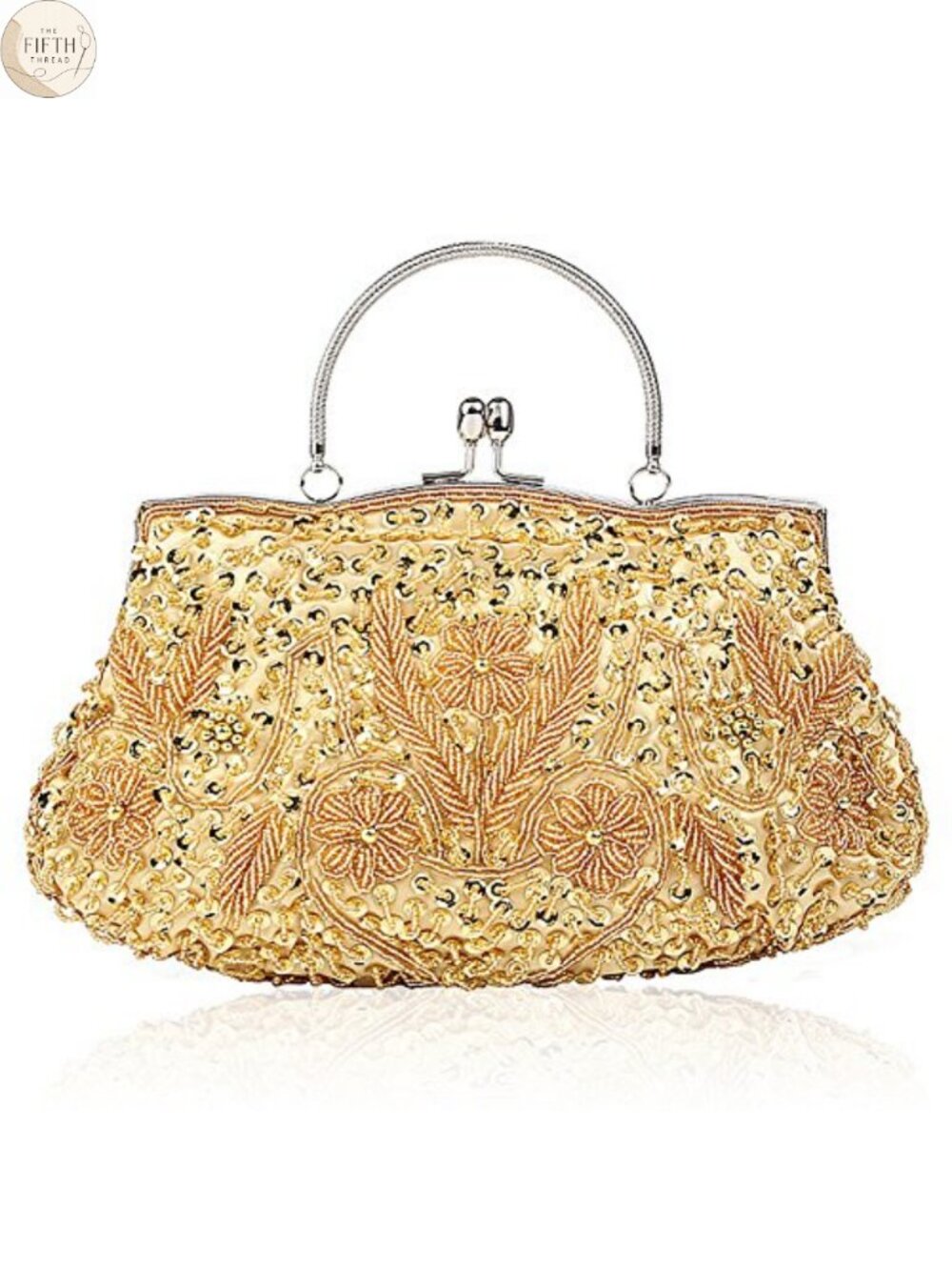 Beaded Sequin Floral Evening Clutch Large Wristlet Party Bag